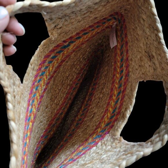 Handwoven Straw Tote Bag With Colorful Stripes Natural Fiber Eco-Friendly Boho S - Picture 4 of 4